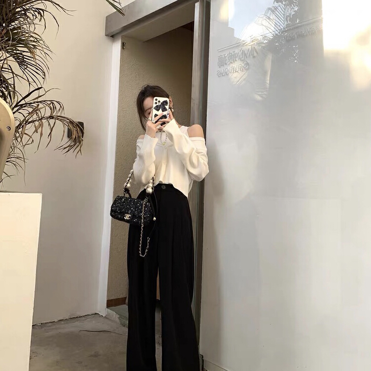 [x · h studio] high waist hanging feeling lazy wind wide leg floor dragging casual pants 3274# ozq