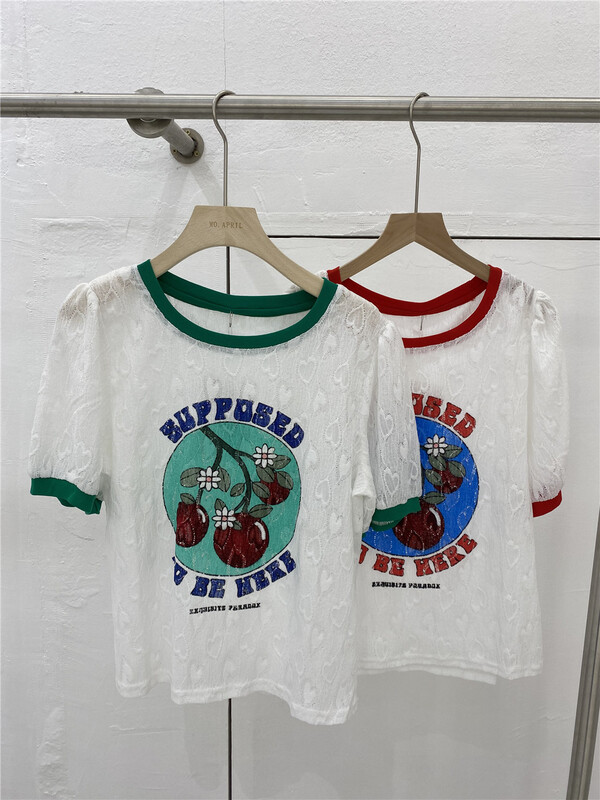 [Yi Ge Li] Korean fashion printed bubble sleeve blouse 1233# WPL