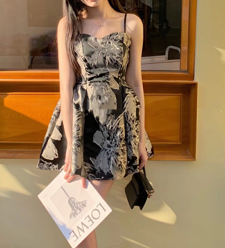 New in early summer! [X.C] light luxury ink painting suspender dress 263# WPL
