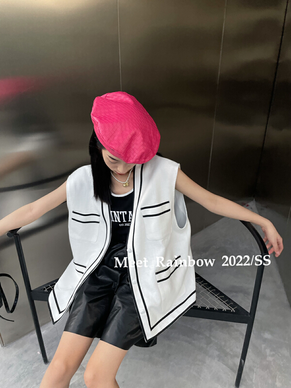 [rainbow] small fragrance temperament, contrast color edge, breasted vest 28639# WTT