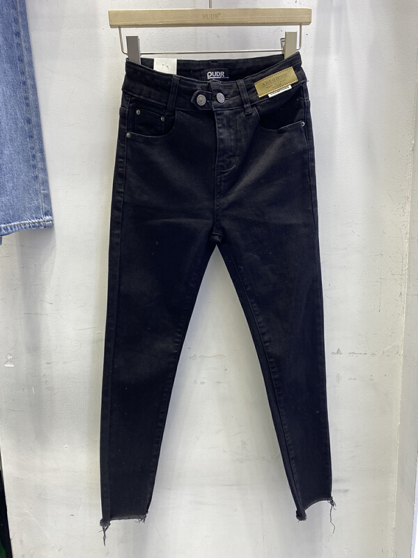 New year in early spring! [pudr] foreign style Korean double button leather brand shaping small leg jeans 8555-1# XJ