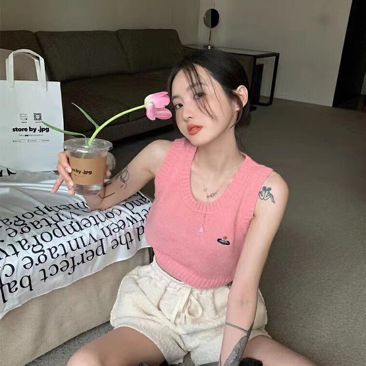 [Tutu] embroidered logo foreign style vest / sling d019# zxx