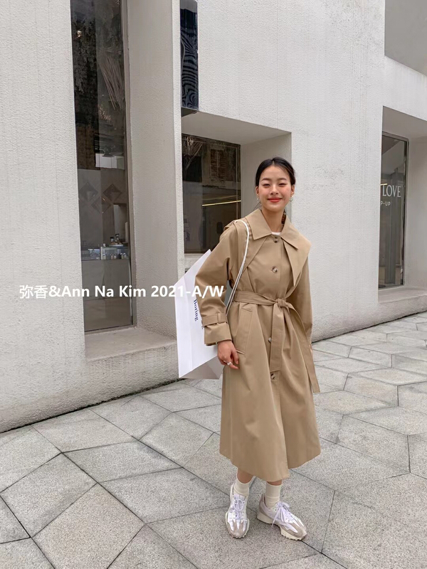 [Mi Xiang] Korean style loose windbreaker (with belt and detachable shawl) 5077# hjy