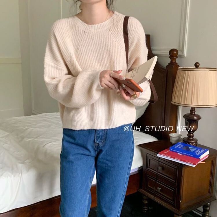 Original price 55.67! [uh] new simple, elegant, fashionable, casual, Korean version, versatile, no pick warm sweater (including 45% wool) 6909# hjy