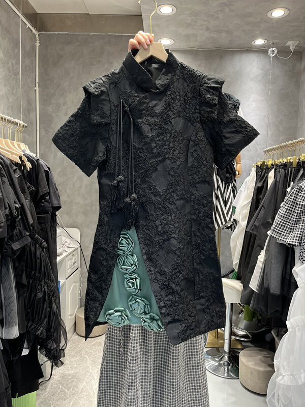 [z&c] improved cheongsam dark pattern buckle dress 3182\lsw