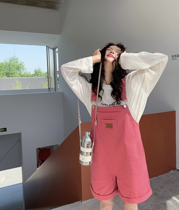 [y.jia Yijia] sweet cool girl simple and versatile long sleeved T + slim suspender suit 6105# PCZ