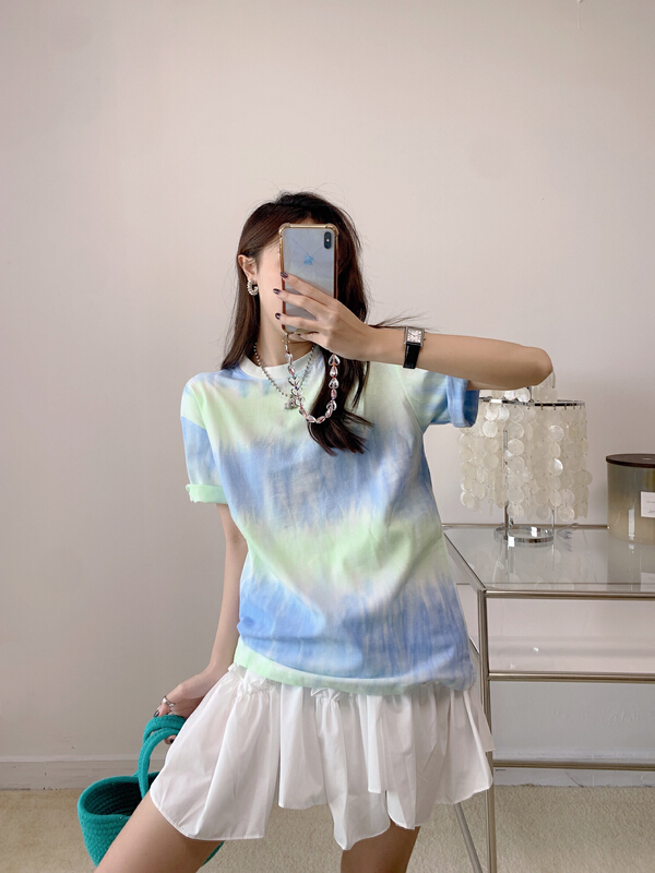 Original price 69.00! New in early summer! [Vanessa] tie dyed loose personalized short sleeve T-shirt 6145# ozq