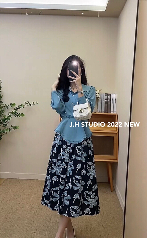 [JH] net red niche loose shirt + floral skirt suit (with shawl) 41210# PCZ