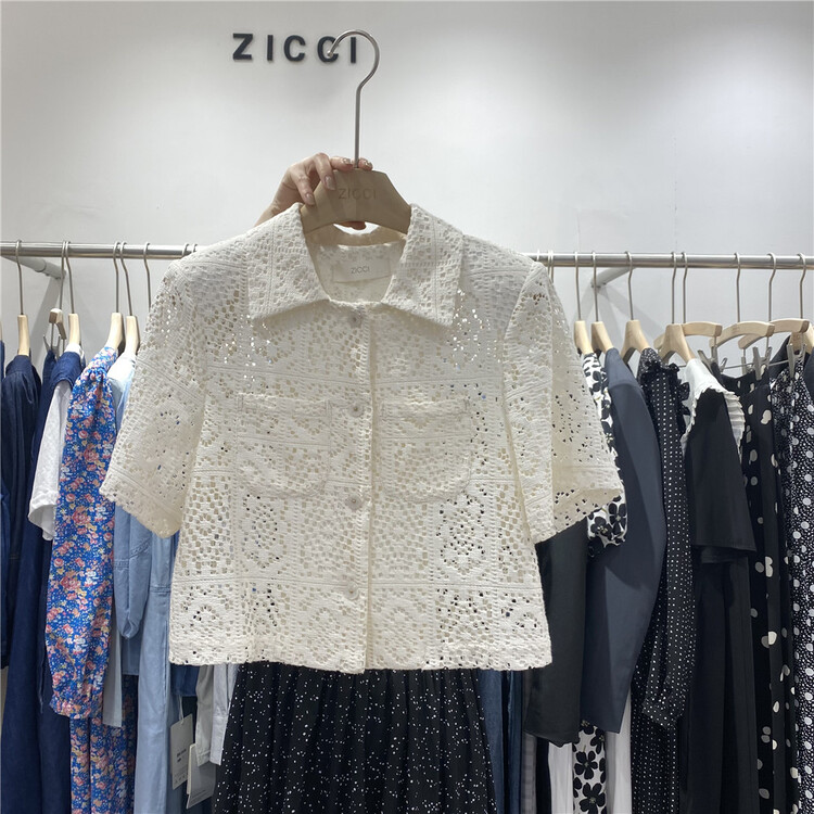 初夏上新!【ZICCI】韓版單排扣短袖鏤空設計襯衫  106593#  LWY