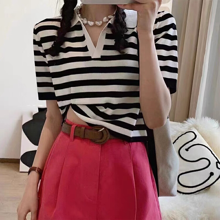 New in early summer! [Hello cherry] STRIPED FASHION versatile T-shirt 3318# WTT
