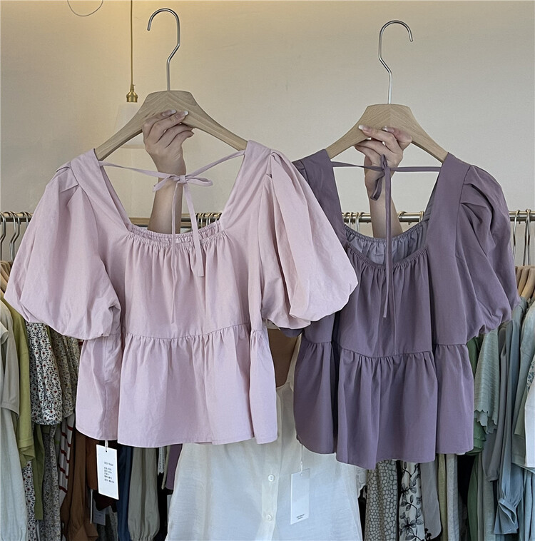 [seek peach] bubble sleeve comfortable Korean shirt 5256# ll