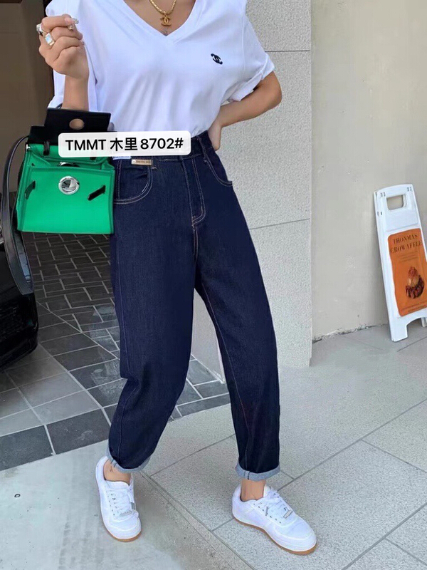 [jiajiatmmt Muli] double button high waist loose and slim nine point Harlan jeans 8702# L