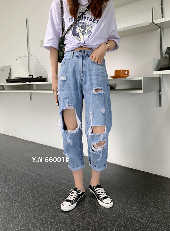 [Yinuo Yinuo jeans] hole breaking comfortable Korean jeans yinuo6001# zjy