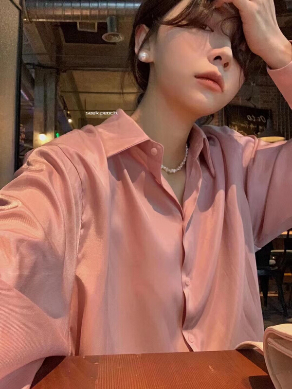 goods in stock! New year in early spring! [seek peach] net comfortable Korean shirt 5020# ll