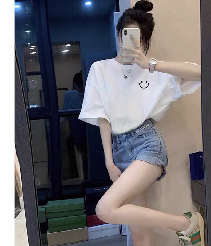 [Ziyi family] simple and versatile smiling face printed short sleeve T-shirt 0091# WTT