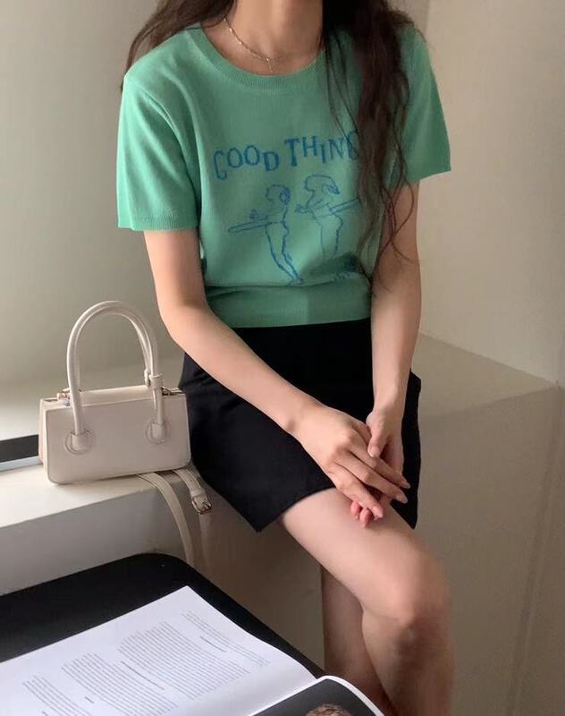 [bluepops] cartoon versatile crew neck T-shirt a2413# zxl