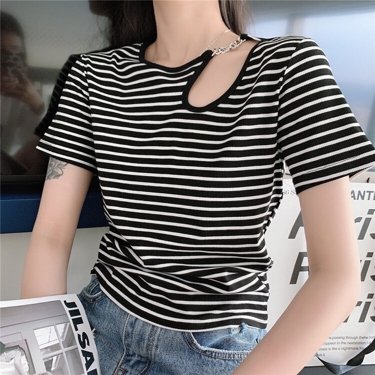 New in early summer! [shuilifang] design stripe fashion blouse 9100# LSL