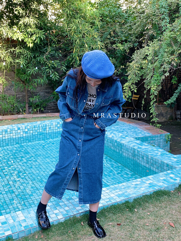 goods in stock! New year in early spring! [MRA] Korean fashion Lapel denim dress j2152# zxl