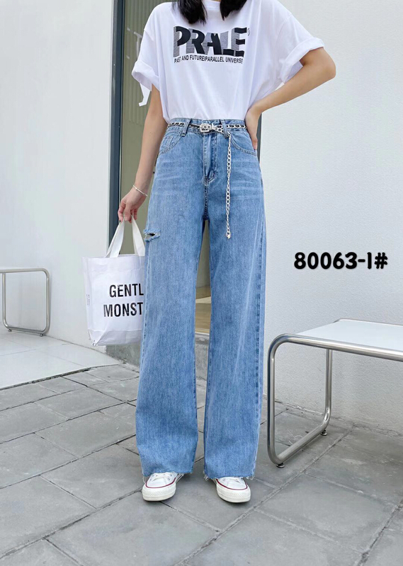 New in early summer! [Mina] Korean floor mopping versatile jeans (with chain) 80063# LSW