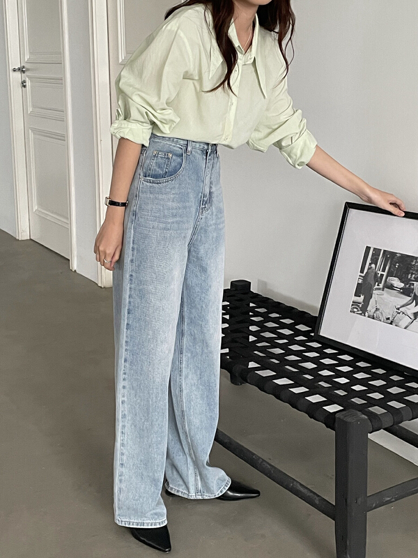 New year in early spring! [Hello September] high waist loose straight jeans m12221# CLS