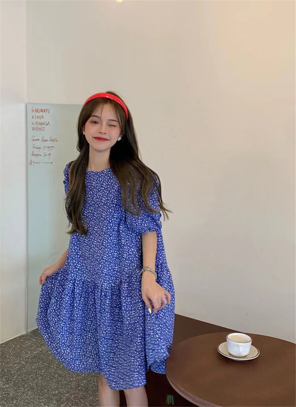 [timely rain] small fresh broken flower bubble sleeve dress 00464# WPL