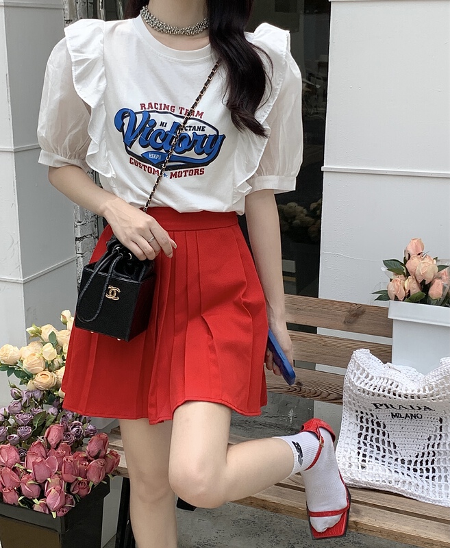 [our] Korean fashion lace printed short sleeve T-shirt 9899# LSW