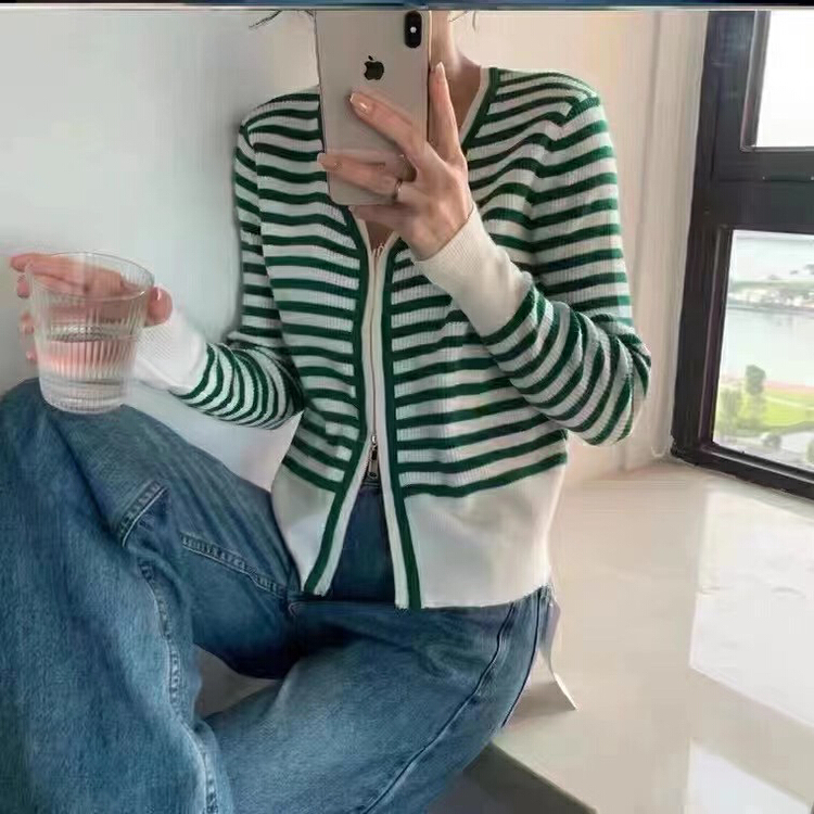 [alike] Korean stripe design zipper sweater a1041# hjy