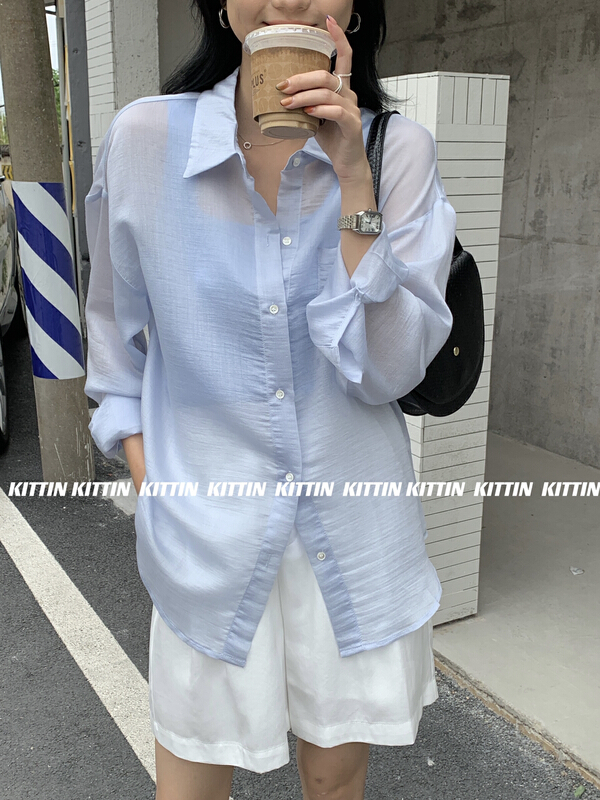 [Kittin] Korean style simple texture back split shirt 8366# XYY