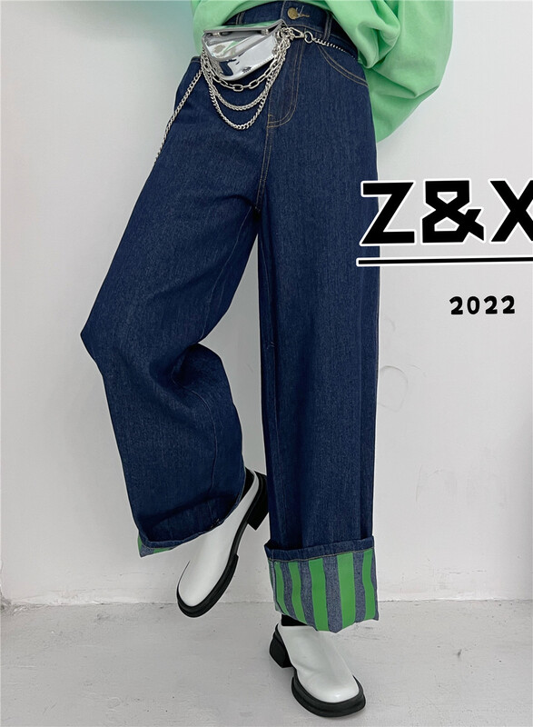 goods in stock! New year in early spring! [Z & x] Korean fashion color blocking loose wide leg jeans 1015# XYY