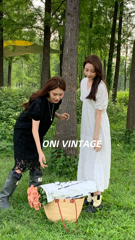 [onivinage Erni] Korean slim V-neck burnt flower dress ow224n5315# zxl