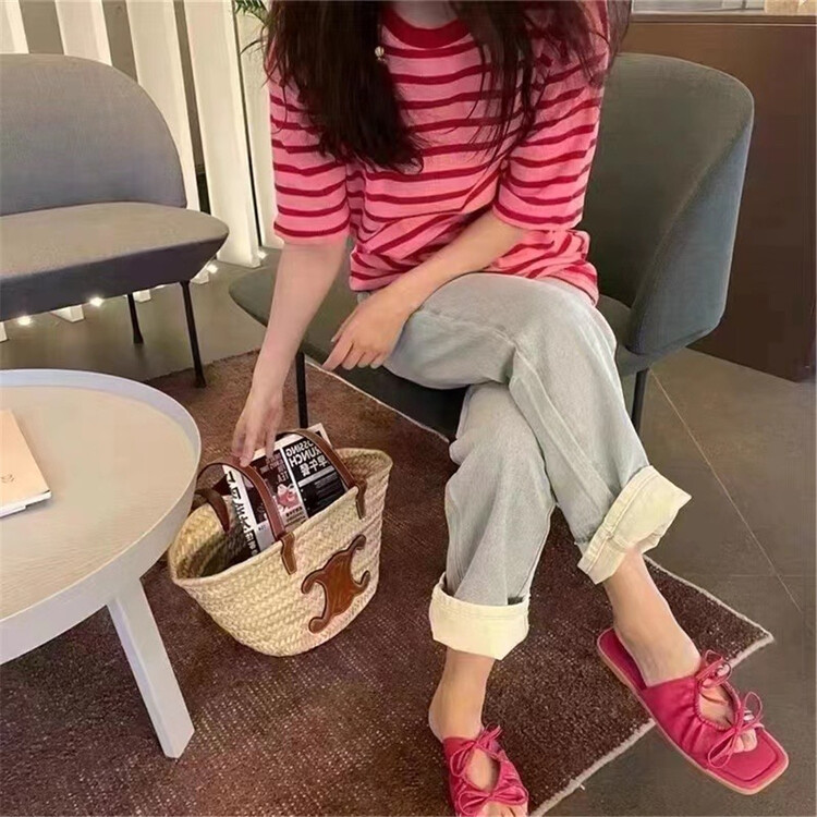 New in early summer! [Susan] crew neck stripe lazy style versatile short sleeve T-shirt 18021# LSW