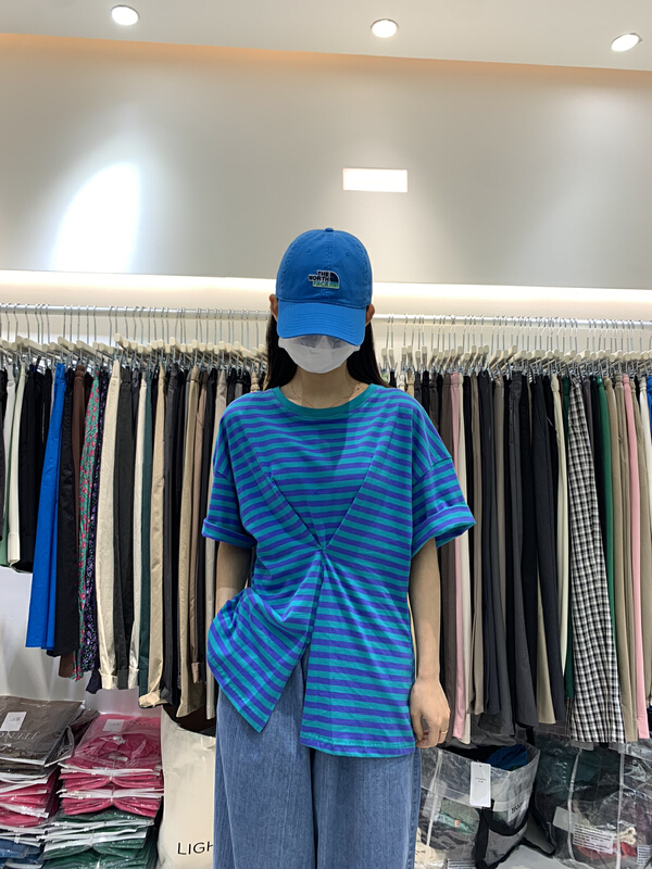 New in early summer! [jtengc] design stripe round neck short sleeve T-shirt jq1613# lwy