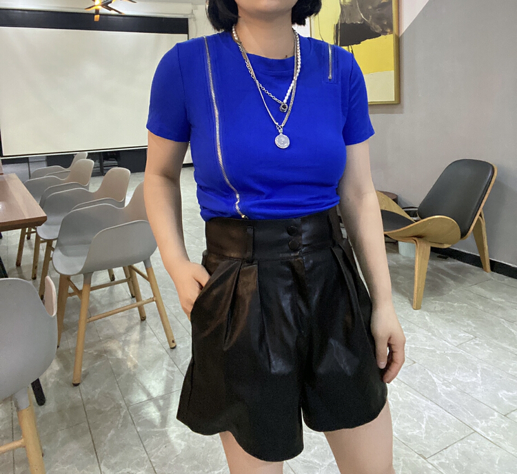 [Qijia +] casual Korean zipper short sleeve T-shirt 7323# zyh