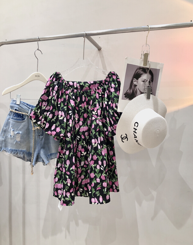 [sun] one shoulder sweet floral loose shirt sy9009# lwy