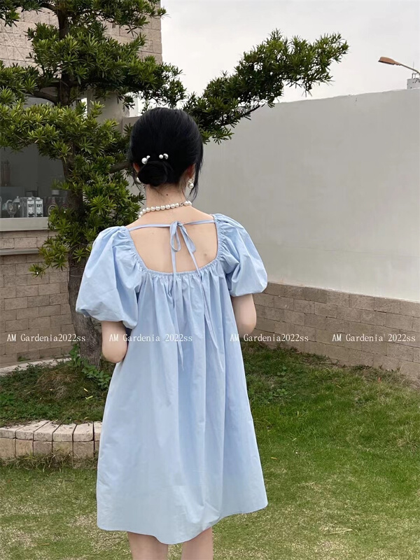 New in early summer! [am] little woman solid color square neck short dress 3532# JJ
