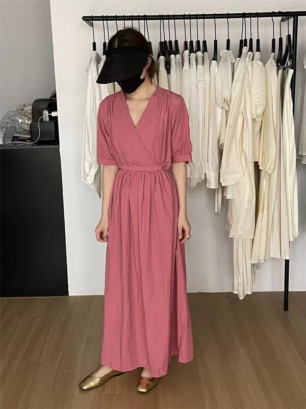 [table] simple V-neck dress 8839# CSX