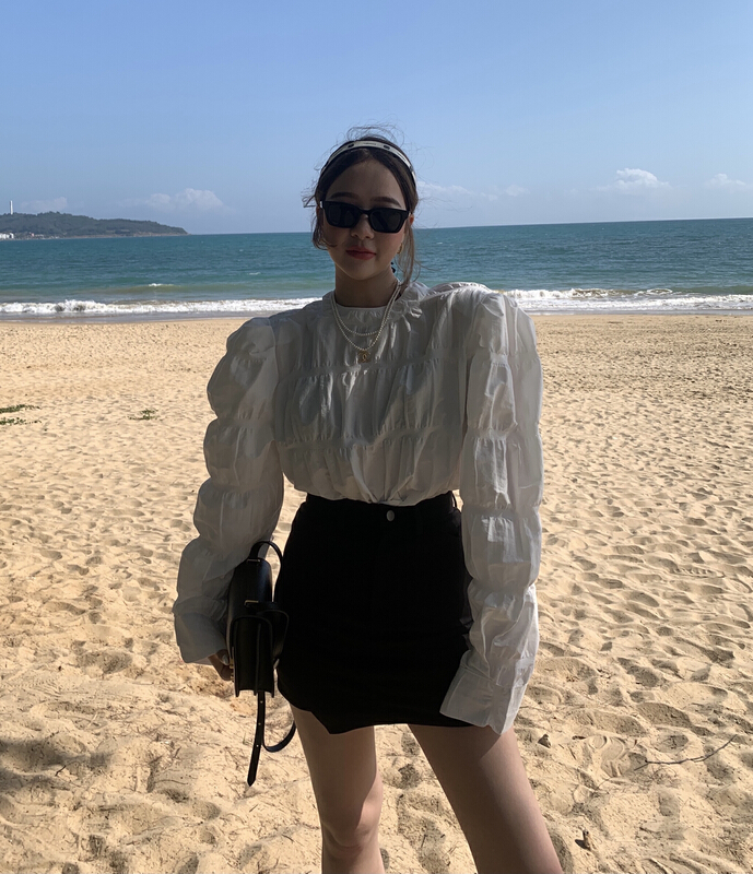 New year in early spring! [XT studio] Vintage bubble sleeve pleated blouse 8027# zxl