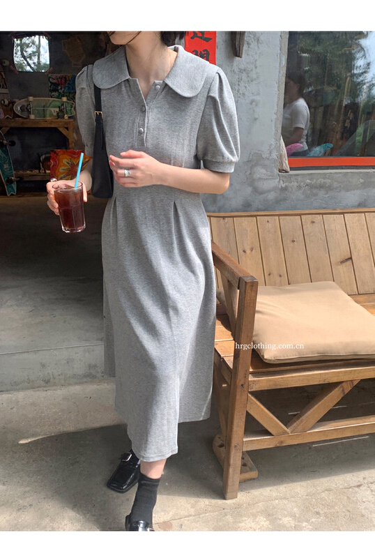 [rasion] Korean doll neck waist closing bubble sleeve dress 8439# LSL