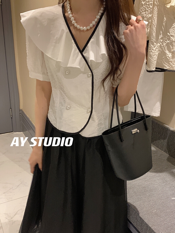 [ay studio] Korean Ladies' ruffled short sleeved shirt 66817# zxx