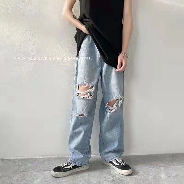 【AI X2牛仔】韓系破洞百搭直筒牛仔褲  988#  HJY