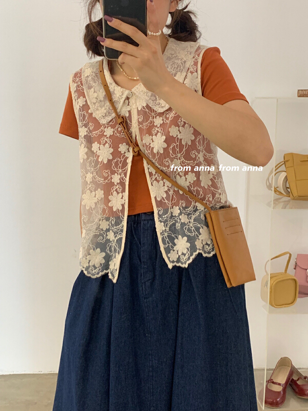 Original price 50.76! New in early summer! [from Anna] Korean zipper versatile lace shirt 6016-1# LSW