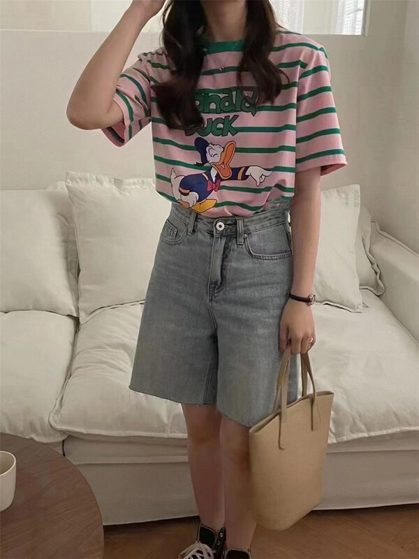[Mao] crew neck Pullover stripe short sleeve T-shirt 8095# ll
