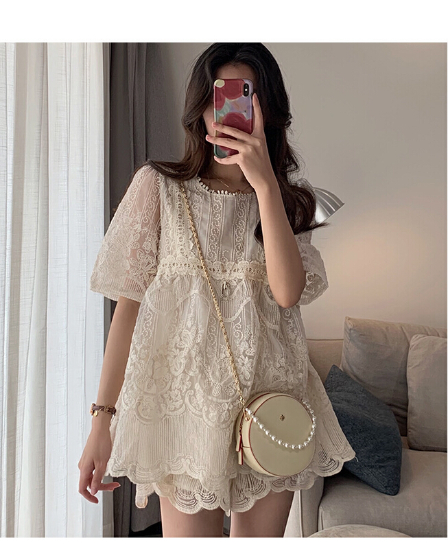 [millet +] fashionable and foreign style design small shirt + Lace loose casual Shorts Set 1030# WPL