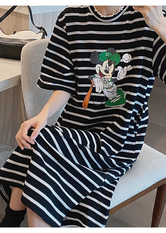 New in early summer! [bubble] Casual Short Sleeved Mickey stripe dress (skirt only) 22l004# ozq