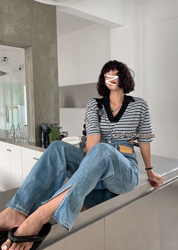 [t one] Korean versatile comfortable wide leg jeans 9053-1# LSL