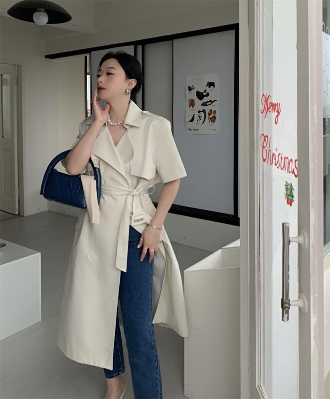 New year in early spring! [CB] double breasted solid color versatile medium length suit (with sleeve / belt) 9556# JJ
