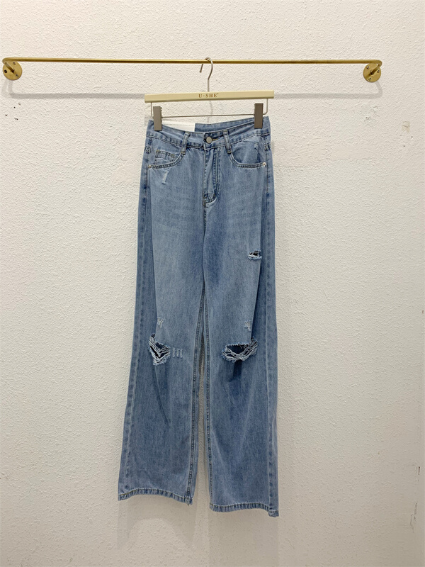 [u.she] hole breaking Korean versatile jeans 19813# cqw