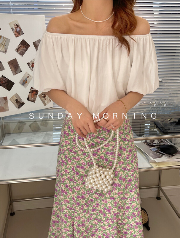 【SUNDAY MORNING】韓系泡泡袖一字領小衫  9087#  ZSY