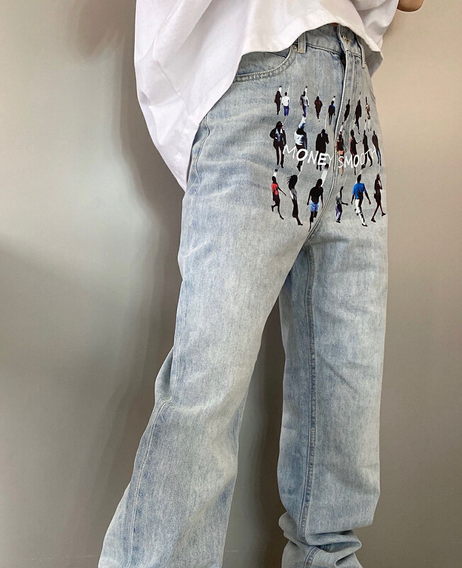 [Nancy] personalized character print straight jeans 004# WPL
