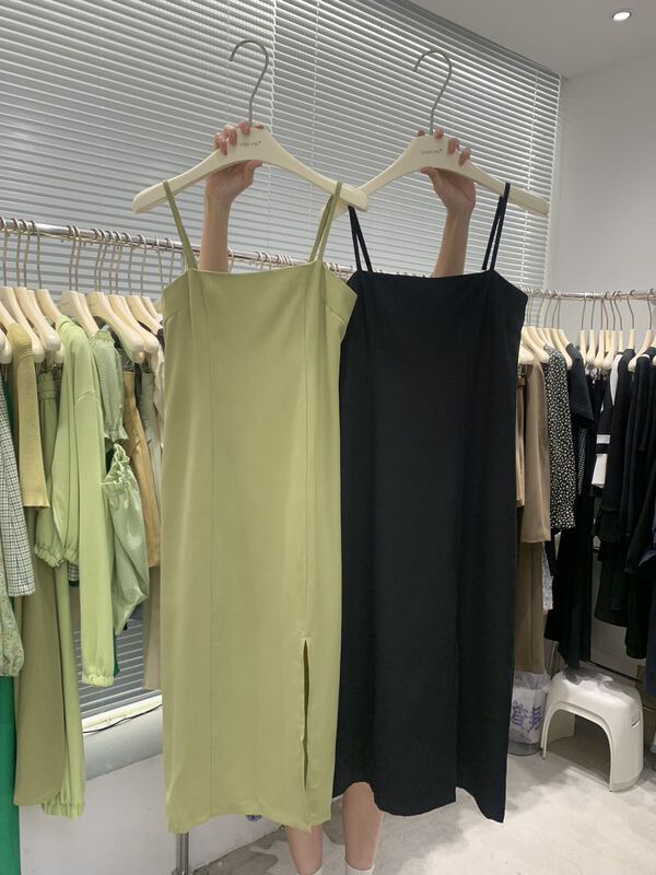 [going] solid color versatile suspender dress 7795# lwy